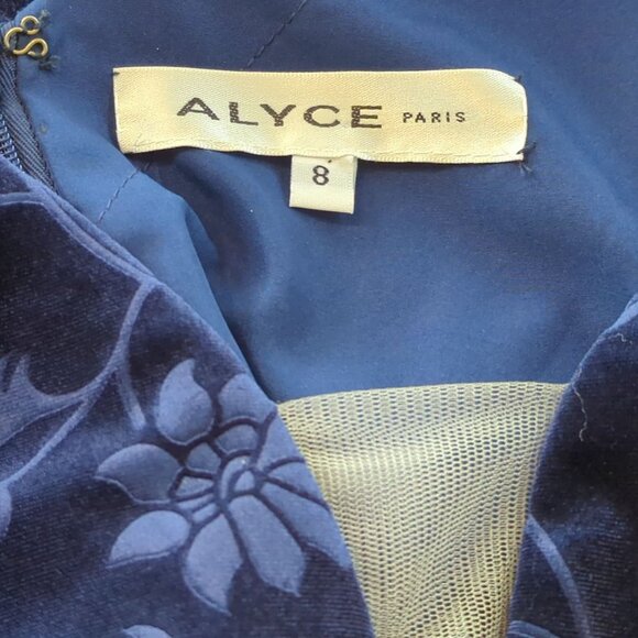 Alyce Paris Dress size 8 sleeveless Blue Velvet Floral A-Line Cocktail Party - Picture 12 of 16